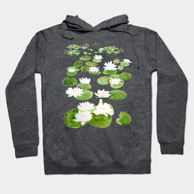 white waterlily pond watercolor Hoodie by colorandcolor